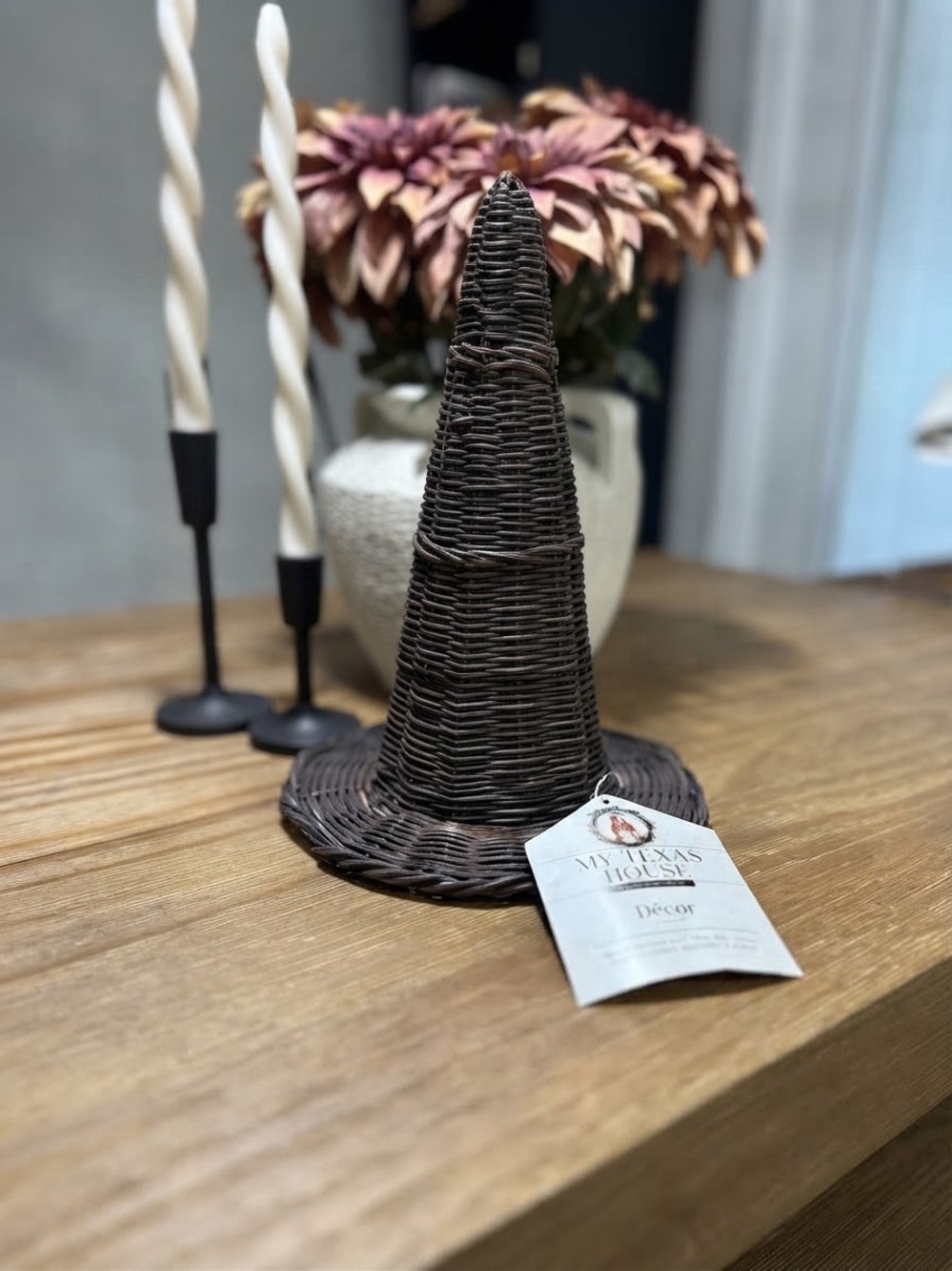 NEW My Texas House Rattan Witch Hat Tabletop Decoration 🧙‍♀️🎃